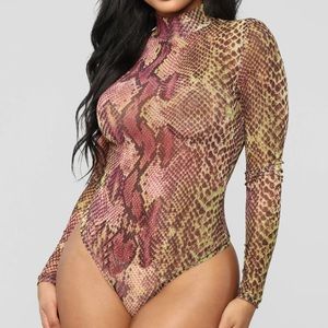 Purple snake skin print mock neck body suit size L